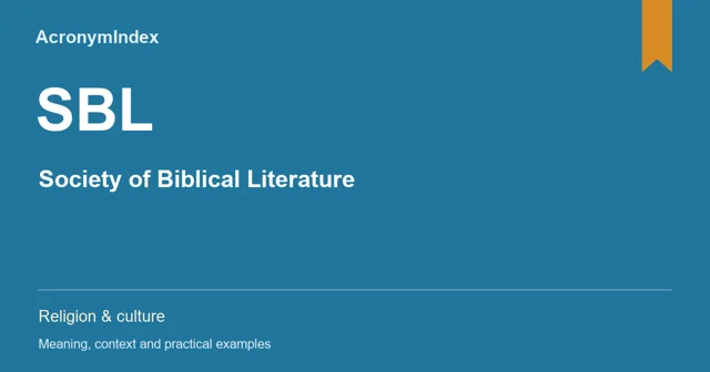 SBL — Society of Biblical Literature; Religion & culture